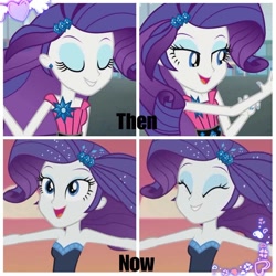 Size: 1024x1024 | Tagged: safe, edit, edited screencap, screencap, character:rarity, episode:life is a runway, episode:the other side, g4, my little pony: equestria girls, my little pony:equestria girls, bare shoulders, beautiful, beautisexy, clothing, dress, eyeshadow, fabulous, makeup, nail polish, smiling, strapless