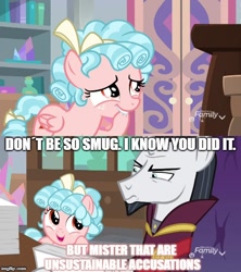Size: 500x562 | Tagged: safe, edit, edited screencap, screencap, character:chancellor neighsay, character:cozy glow, species:pegasus, species:pony, episode:school raze, g4, my little pony: friendship is magic, biting, engrish, female, filly, grammar error, hoof biting, image macro, meme, text