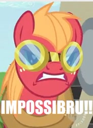 Size: 253x345 | Tagged: safe, edit, edited screencap, screencap, character:big mcintosh, species:earth pony, species:pony, episode:the super speedy cider squeezy 6000, g4, my little pony: friendship is magic, goggles, gritted teeth, impossibru, male, reaction image, solo, stallion