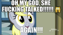 Size: 720x404 | Tagged: safe, edit, edited screencap, screencap, character:derpy hooves, episode:best gift ever, g4, my little pony: friendship is magic, amazing, emoji, fan service, female, image macro, meme, shocking, solo, text, truth, vulgar