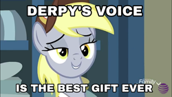 Size: 960x540 | Tagged: safe, edit, edited screencap, screencap, character:derpy hooves, species:pony, episode:best gift ever, g4, my little pony: friendship is magic, clothing, female, hat, image macro, lidded eyes, mailmare hat, mare, meme, solo, text