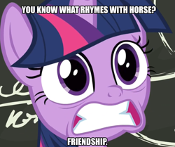 Size: 821x687 | Tagged: safe, edit, edited screencap, screencap, character:twilight sparkle, character:twilight sparkle (alicorn), species:alicorn, species:pony, episode:best gift ever, g4, my little pony: friendship is magic, chalkboard, cropped, faec, female, meme, pudding face, solo