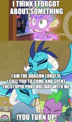 Size: 500x843 | Tagged: safe, edit, edited screencap, screencap, character:princess ember, character:spike, species:dragon, ship:emberspike, episode:best gift ever, episode:triple threat, g4, my little pony: friendship is magic, comic, dragon lord ember, duo, female, grammar error, male, screencap comic, shipping, straight, tsundember, tsundere, winged spike