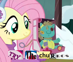 Size: 560x481 | Tagged: safe, edit, edited screencap, screencap, character:fluttershy, episode:best gift ever, g4, my little pony: friendship is magic, bob ross, caption, clone high, cropped, crossover, expand dong, exploitable meme, female, holly the hearths warmer doll, image macro, meme, pokémon, shitposting, solo, text, the who, try me