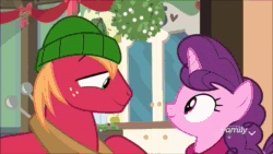 Size: 1280x720 | Tagged: safe, edit, screencap, character:big mcintosh, character:marble pie, character:pinkie pie, character:sugar belle, species:pony, ship:sugarmac, episode:best gift ever, g4, my little pony: friendship is magic, animated, female, heartbroken marble, male, mistletoe, mr. krabs, shipping, shipping denied, side chick, sound, spongebob squarepants, squidward tentacles, squilliam returns, straight, violin, webm, world's smallest violin