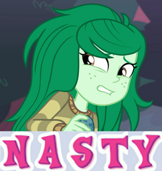 Size: 967x1023 | Tagged: safe, edit, edited screencap, screencap, character:wallflower blush, equestria girls:forgotten friendship, g4, my little pony: equestria girls, my little pony:equestria girls, caption, cropped, expand dong, fear, image macro, meme, memory stone, meta, nasty, solo, text