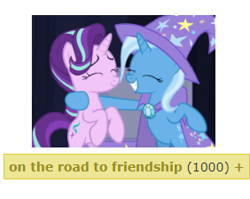 Size: 282x224 | Tagged: safe, edit, edited screencap, screencap, character:starlight glimmer, character:trixie, derpibooru, episode:on the road to friendship, 1000, get, meta, tags