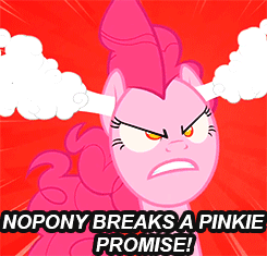 Size: 245x235 | Tagged: safe, edit, edited screencap, screencap, character:pinkie pie, episode:the last roundup, g4, my little pony: friendship is magic, angry, animated, caption, pinkie promise, reaction image