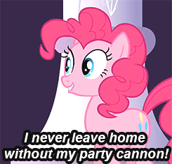 Size: 245x235 | Tagged: safe, edit, screencap, character:pinkie pie, episode:sweet and elite, g4, my little pony: friendship is magic, animated, bipedal, bipedal leaning, cropped, female, leaning, party cannon, reaction image, solo, sunburst background