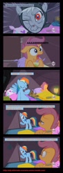 Size: 740x2030 | Tagged: safe, edit, edited screencap, screencap, character:rainbow dash, character:scootaloo, species:pegasus, species:pony, episode:sleepless in ponyville, g4, my little pony: friendship is magic, alternate scenario, camping, comic, female, filly, hub logo, implied bedwetting, mare, nightmare, olden pony, screencap comic, urine
