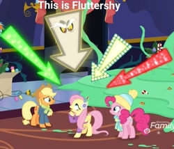 Size: 1080x925 | Tagged: safe, edit, edited screencap, screencap, character:applejack, character:discord, character:fluttershy, character:pinkie pie, character:rainbow dash, species:pony, episode:best gift ever, g4, my little pony: friendship is magic, annoyed, arrow, candy, candy cane, captain obvious, christmas, christmas decoration, christmas lights, christmas ornament, clothing, cookie, cropped, decoration, earmuffs, female, food, hat, holiday, jacket, male, mare, meme, mittens, neon, neon sign, pudding, puddinghead's pudding, scarf, surprised, tentacles, truth, twilight's castle, you don't say