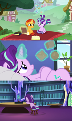 Size: 960x1620 | Tagged: safe, edit, edited screencap, screencap, character:starlight glimmer, character:sunburst, species:pony, species:unicorn, episode:every little thing she does, episode:the crystalling, episode:uncommon bond, g4, my little pony: friendship is magic, bed, blocks, board game, book, colt, cube, dragon pit, female, filly, filly starlight glimmer, foal, glowing horn, levitation, lonely, lying down, magic, magic aura, male, octahedron, on bed, pigtails, sad, sadlight glimmer, sphere, starlight's room, telekinesis, younger
