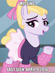 Size: 600x804 | Tagged: safe, edit, edited screencap, screencap, character:hoofer steps, species:earth pony, species:pony, episode:on your marks, g4, my little pony: friendship is magic, cropped, female, image macro, mare, meme, missing, solo, text
