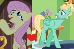 Size: 1402x942 | Tagged: safe, edit, edited screencap, screencap, character:fluttershy, character:zephyr breeze, episode:flutter brutter, episode:luna eclipsed, g4, my little pony: friendship is magic, aw hell naw, cropped, derp, female, fluttercest, heart, incest, male, no, season 2, season 6, shipping, shipping domino, siblings, straight, you stop that, zephyrshy