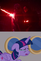 Size: 1023x1494 | Tagged: safe, edit, edited screencap, screencap, character:twilight sparkle, character:twilight sparkle (alicorn), species:alicorn, species:pony, episode:once upon a zeppelin, g4, my little pony: friendship is magic, crossguard lightsaber, crossover, crying, death, han solo, kylo ren, lightsaber, star wars, star wars: the force awakens, weapon