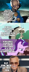 Size: 500x1232 | Tagged: safe, edit, edited screencap, screencap, character:discord, character:starlight glimmer, comic, in memoriam, marvel, marvel cinematic universe, rest in peace, sad, screencap comic, stan lee, watchers