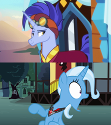Size: 1280x1440 | Tagged: safe, edit, screencap, character:hoo'far, character:trixie, ship:trixfar, episode:magic duel, episode:on the road to friendship, g4, my little pony: friendship is magic, female, jaw drop, male, shipping, shipping domino, straight