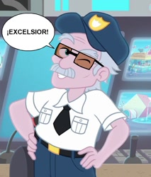 Size: 860x1009 | Tagged: safe, edit, edited screencap, screencap, character:victoria, equestria girls:rollercoaster of friendship, g4, my little pony: equestria girls, my little pony:equestria girls, lily pad (equestria girls), rest in peace, security guard, stan lee, stanley excelsior, victoria