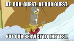 Size: 600x337 | Tagged: safe, edit, edited screencap, screencap, character:discord, episode:best gift ever, g4, my little pony: friendship is magic, beauty and the beast, candle, candlestick, discord candle, image macro, meme, text