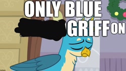Size: 1280x720 | Tagged: safe, edit, edited screencap, screencap, character:gallus, species:griffon, episode:the hearth's warming club, g4, my little pony: friendship is magic, critical research failure, edited edit, fixed, ftfy, image macro, meme, mistakes were made, sad, text, wat