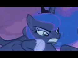 Size: 250x188 | Tagged: safe, edit, edited screencap, screencap, character:princess luna, character:twilight sparkle, species:alicorn, species:pony, species:unicorn, episode:a canterlot wedding, episode:luna eclipsed, g4, my little pony: friendship is magic, animated, female, gif, knock out, luna punch, mare, punch, twilybuse