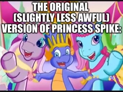 Size: 852x639 | Tagged: safe, edit, edited screencap, screencap, character:spike (g3), episode:princess spike, episode:the princess promenade, g3, g4, my little pony: friendship is magic, image macro, meme, op is a duck, previous generation, text