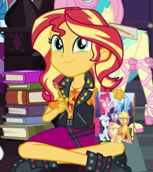 Size: 527x591 | Tagged: safe, edit, edited screencap, screencap, character:applejack, character:fluttershy, character:pinkie pie, character:rainbow dash, character:rarity, character:sunset shimmer, character:twilight sparkle, character:twilight sparkle (alicorn), species:alicorn, species:pony, episode:the finals countdown, g4, my little pony: equestria girls, my little pony:equestria girls, book, geode of empathy, i mean i see, magical geodes, mane six, mane six opening poses, meme, paper, pencil, sunset's note