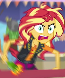 Size: 569x674 | Tagged: safe, edit, edited screencap, screencap, character:sandalwood, character:sunset shimmer, equestria girls:rollercoaster of friendship, g4, my little pony: equestria girls, my little pony:equestria girls, bottle, broken, broken bottle, furious, geode of empathy, magical geodes, meme, motion blur meme, rage, rage face