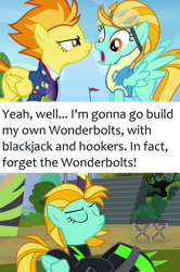 Size: 1280x1922 | Tagged: safe, edit, edited screencap, screencap, character:lightning dust, character:spitfire, episode:the washouts, episode:wonderbolts academy, g4, my little pony: friendship is magic, blackjack and hookers, clothing, futurama, meme, text, uniform, washouts uniform, wonderbolts uniform