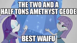 Size: 640x360 | Tagged: safe, edit, edited screencap, screencap, character:maud pie, character:rarity, episode:rarity investigates: the case of the bedazzled boot, g4, my little pony: equestria girls, my little pony:equestria girls, amethyst, caption, image macro, meme, misspelling, rarity investigates (eqg): applejack, text, waifu