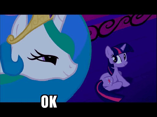 Size: 512x384 | Tagged: safe, edit, edited screencap, screencap, character:princess celestia, character:twilight sparkle, character:twilight sparkle (unicorn), species:pony, species:unicorn, episode:celestial advice, episode:keep calm and flutter on, episode:lesson zero, episode:the return of harmony, g4, my little pony: friendship is magic, animated, burn, caption, gif, gif with captions, happy, icarus, image macro, meme, menace, smiley face, sunbutt, text, touch, you may spank it once