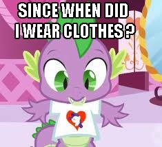 Size: 235x214 | Tagged: safe, edit, edited screencap, screencap, character:spike, episode:green isn't your color, g4, my little pony: friendship is magic, clothing, cropped, heart, illogical, image macro, love, male, nonsense, question, shirt, shirt design, solo, t-shirt