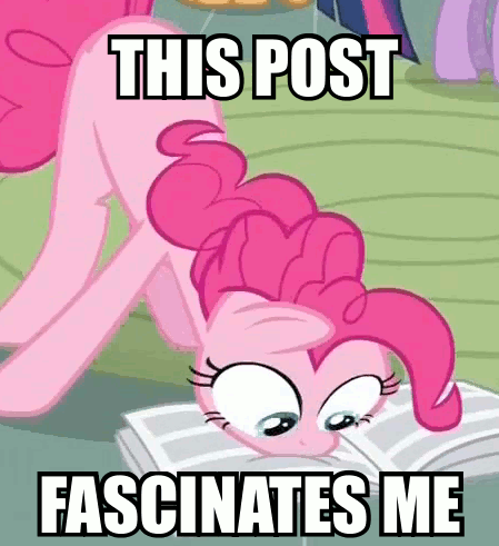Size: 449x491 | Tagged: safe, edit, edited screencap, screencap, character:pinkie pie, species:earth pony, species:pony, episode:ponyville confidential, g4, my little pony: friendship is magic, animated, fascinating, female, gif, mare, meme, newspaper, reaction image, reading, solo, this post