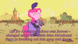 Size: 640x360 | Tagged: safe, edit, edited screencap, screencap, character:pinkie pie, species:pony, episode:over a barrel, g4, my little pony: friendship is magic, caption, cards against humanity, dancing, female, image macro, meme, saloon dress, saloon pinkie, showgirl, solo, text, you gotta share