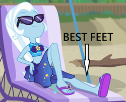 Size: 780x632 | Tagged: safe, edit, edited screencap, screencap, character:trixie, equestria girls:forgotten friendship, g4, my little pony: equestria girls, my little pony:equestria girls, belly button, clothing, feet, flip-flops, foot fetish, sandals, swimsuit