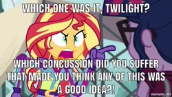 Size: 1000x562 | Tagged: safe, edit, edited screencap, screencap, character:sunset shimmer, character:twilight sparkle, character:twilight sparkle (scitwi), species:eqg human, equestria girls:friendship games, g4, my little pony: equestria girls, my little pony:equestria girls, angry, dragonball z abridged, exploitable meme, image macro, meme, piccolo (dbz), pointing, sunset yells at twilight, text, yelling