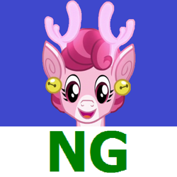 Size: 490x490 | Tagged: safe, edit, edited screencap, screencap, character:bori, species:deer, species:pony, species:reindeer, derpibooru, episode:best gift ever, g4, my little pony: friendship is magic, boring, cropped, head only, meta, ng, not good, simple background, solo, spoilered image joke