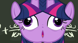 Size: 656x368 | Tagged: safe, edit, edited screencap, screencap, character:twilight sparkle, character:twilight sparkle (alicorn), species:alicorn, species:pony, episode:best gift ever, g4, my little pony: friendship is magic, chalkboard, crazy face, derp, discovery family logo, faec, female, invisible stallion, nightmare fuel, open mouth, pudding face, solo, twilight sparkle is best facemaker, unitinu, wat
