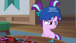 Size: 1920x1080 | Tagged: safe, edit, edited screencap, screencap, character:starlight glimmer, species:pony, species:unicorn, episode:uncommon bond, g4, my little pony: friendship is magic, autism, cap, clothing, female, filly, filly starlight glimmer, hat, haters gonna hate, meme, op is a duck, op is trying to start shit, pigtails, please be patient i have autism, solo, younger