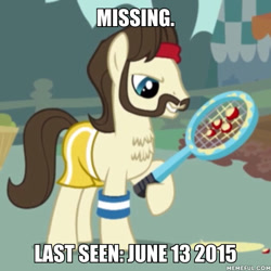 Size: 600x600 | Tagged: safe, edit, edited screencap, screencap, species:earth pony, species:pony, episode:call of the cutie, g4, my little pony: friendship is magic, ace, ace point, chest fluff, hoof hold, meme, missing, tennis racket