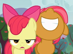 Size: 440x328 | Tagged: safe, edit, edited screencap, screencap, character:apple bloom, character:babs seed, episode:apple family reunion, g4, my little pony: friendship is magic, inverted mouth