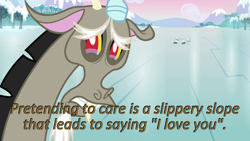 Size: 640x360 | Tagged: safe, edit, edited screencap, screencap, character:discord, episode:keep calm and flutter on, g4, my little pony: friendship is magic, caption, cards against humanity, crying, ice, ice skates, image macro, implied discoshy, implied shipping, implied straight, sad, text