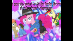 Size: 640x360 | Tagged: safe, edit, edited screencap, screencap, character:doctor whooves, character:goldengrape, character:pinkie pie, character:time turner, episode:testing testing 1-2-3, g4, my little pony: friendship is magic, caption, cards against humanity, image macro, mc pinkie, rapper pie, text