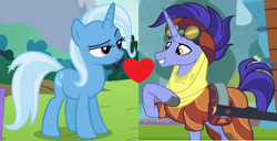 Size: 1372x702 | Tagged: safe, edit, edited screencap, screencap, character:hoo'far, character:trixie, species:pony, ship:trixfar, female, male, shipping, shipping domino, straight