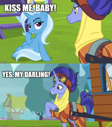 Size: 888x998 | Tagged: safe, edit, edited screencap, screencap, character:hoo'far, character:trixie, ship:trixfar, episode:on the road to friendship, caption, darling, female, image macro, male, meme, screenshots, shipping, straight, text, trixie yells at everything