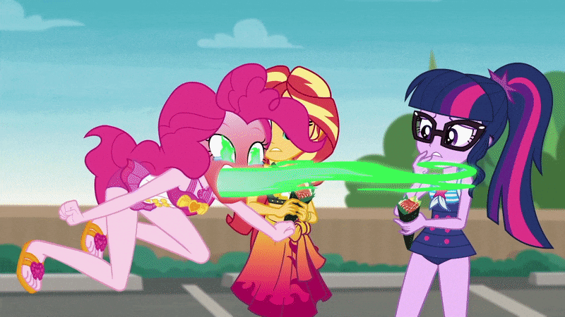 Size: 800x450 | Tagged: safe, edit, edited screencap, screencap, character:pinkie pie, character:sunset shimmer, character:twilight sparkle, character:twilight sparkle (alicorn), species:alicorn, species:pony, g4, my little pony: equestria girls, my little pony:equestria girls, animated, fire, gif, sleeveless