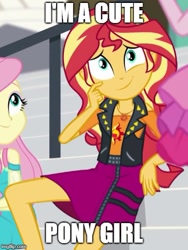 Size: 385x511 | Tagged: safe, edit, edited screencap, screencap, character:fluttershy, character:pinkie pie, character:sunset shimmer, episode:text support, g4, my little pony: equestria girls, my little pony:equestria girls, caption, cute, image macro, meme, solo focus, text