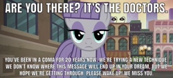 Size: 1000x450 | Tagged: safe, edit, edited screencap, screencap, character:maud pie, episode:the gift of the maud pie, g4, my little pony: friendship is magic, caption, coma, image macro, meme, message, mind screw, solo focus, text, wake up