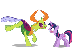 Size: 1280x1005 | Tagged: safe, edit, edited screencap, screencap, character:thorax, character:twilight sparkle, character:twilight sparkle (alicorn), species:alicorn, species:changeling, species:pony, species:reformed changeling, ship:twirax, antlers, blushing, changeling king, duo, female, happy, looking at each other, male, mare, shipping, simple background, smiling, straight, transparent background, vector, vector edit