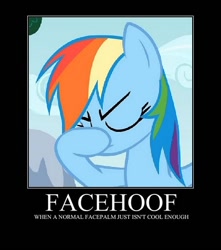 Size: 452x512 | Tagged: safe, edit, edited screencap, screencap, character:rainbow dash, episode:sonic rainboom, g4, my little pony: friendship is magic, cropped, exploitable meme, facehoof, female, meme, motivational poster, old meme, op is a slowpoke, rainbow dash is not amused, solo, text, unamused
